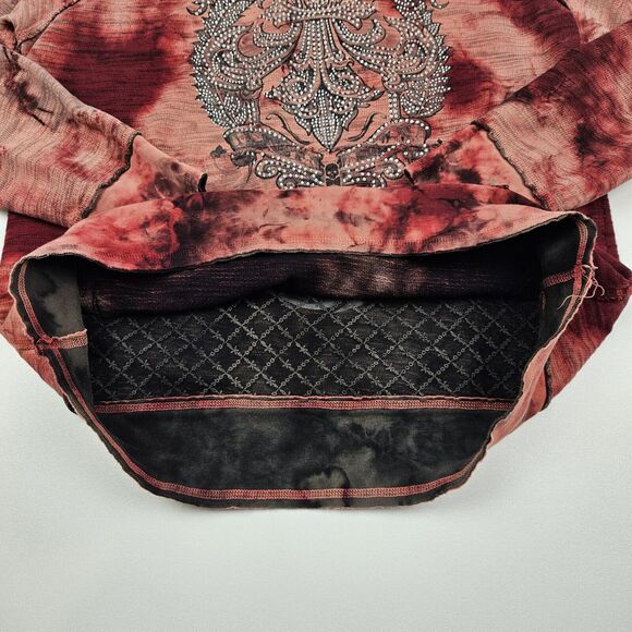 Affliction Live Fast Hoodie Women's M Rhinestone Cut-Out Red/Pink Pullover Y2K - Picture 3 of 10